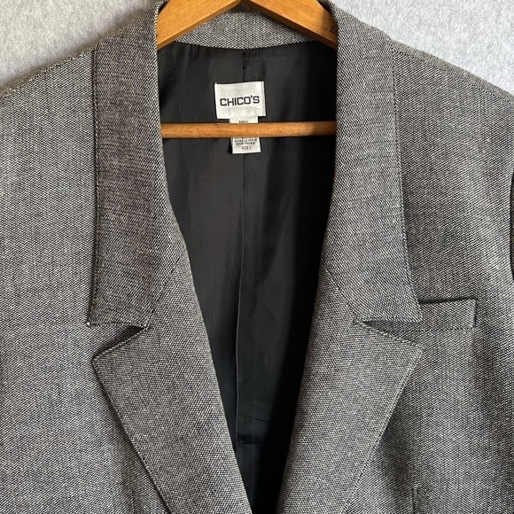Chico’s wool blend grey blazer tweed size 1 - Picture 2 of 8